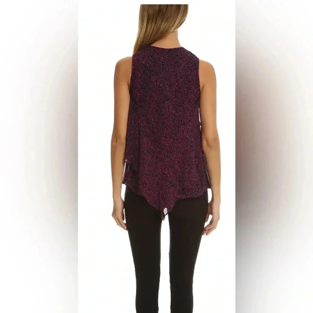 DEREK LAM 10 CROSBY Laced Printed Silk Handkerchief Tank, Midnight / Size 8 / - Picture 2 of 9